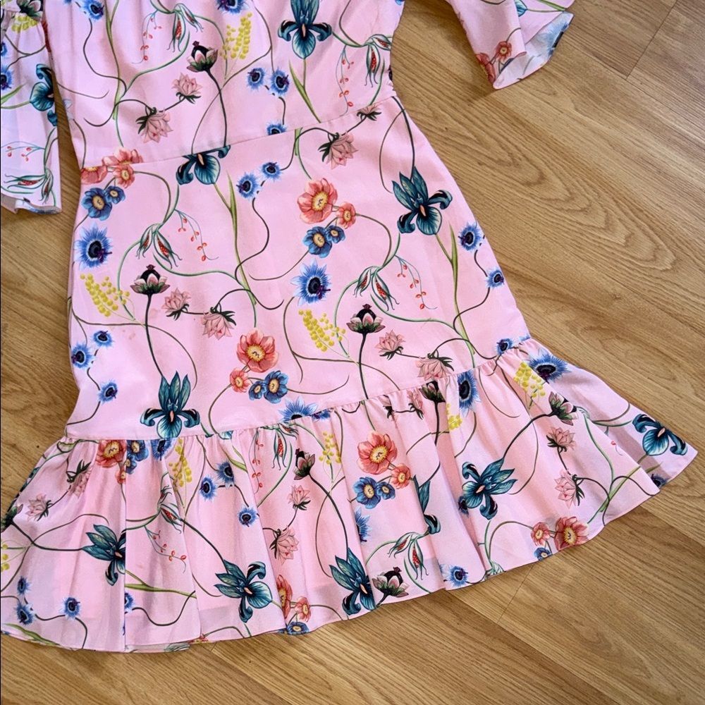 Borgo De Nor Floral Pink Dress Knee Length Short Flutter Sleeve Size 8 - Picture 3 of 11